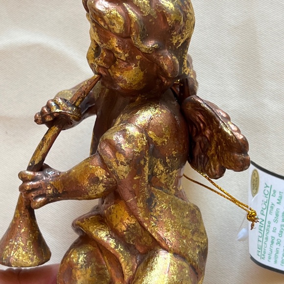 Set of (3) NWT Gold cherub angel w trumpet Christmas hanging ornaments 7” h x 4… - Picture 4 of 13